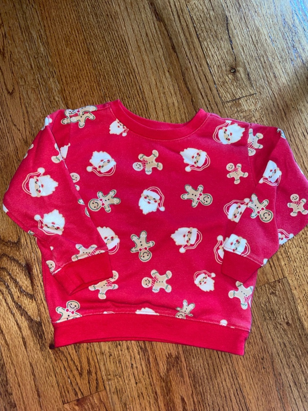 Kids Red Christmas Shirt with Santa & Gingerbread Print